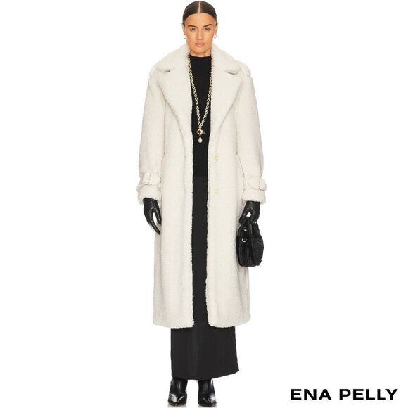 Ena Pelly **NWT** Harri Oversized Belted Teddy Coat in Bone White - Picture 1 of 14